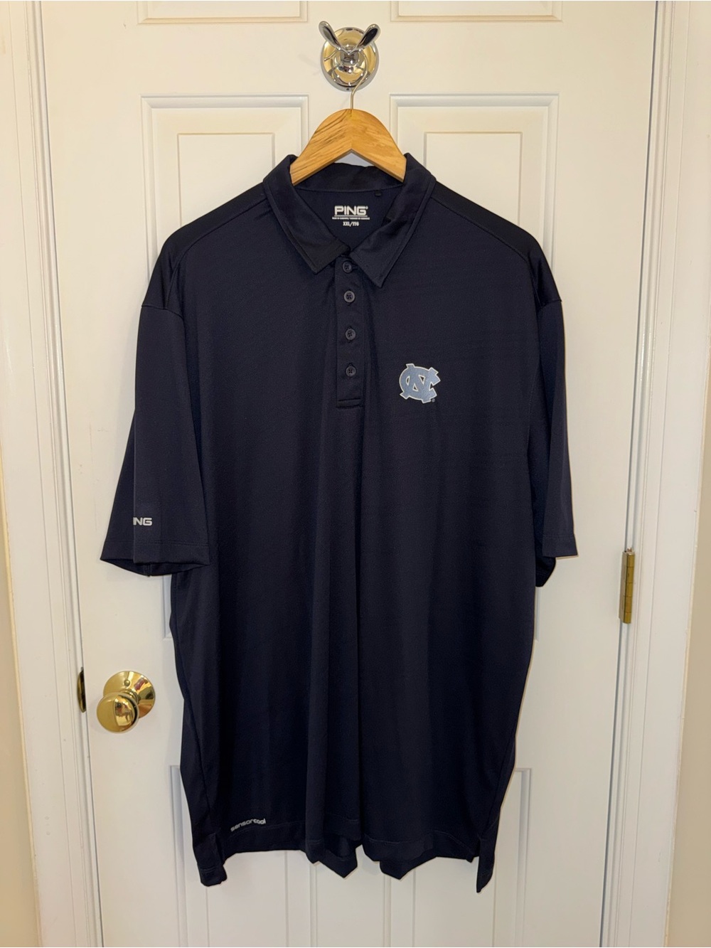 Ping Men's Navy Polo with Light Blue North Carolina Logo